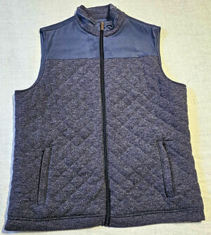 Johnston & Murphy Men Large Gray Quilted Full Zip Mixed Media Wool Blend Vest